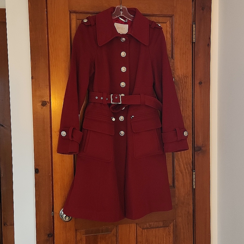 Laundry by Shelli Segal red wool military trench coat